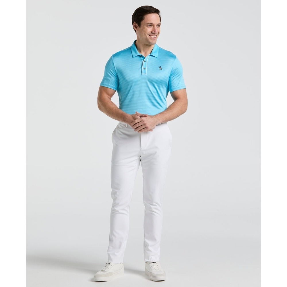 Original Penguin NWT Mens Golf Polo Aquarius Blue Striped Shirt OGKSF0A6SU M